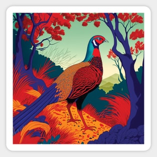 Elegant Pheasant in Japanese print style Art Sticker